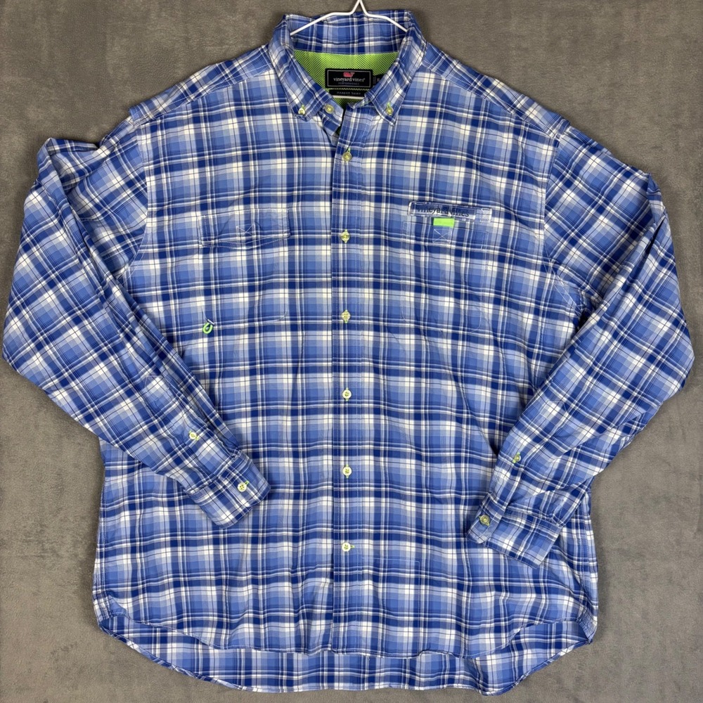 Vineyard Vines Performance Harbor Shirt Mens XL Blue Plaid Button Down Vented